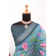Generic Women's Linen Digital Print Saree With Unstitched Blouse 5.5Mtr (Green)