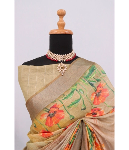 Generic Women's Linen Digital Print Saree With Unstitched Blouse 5.5Mtr (Multicolor) Generic Women's Linen Digital Print Saree With Unstitched Blouse 5.5Mtr (Multicolor)