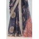 Generic Women's Linen Digital Print Saree With Unstitched Blouse 5.5Mtr (Blue)