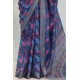 Generic Women's Linen Digital Print Saree With Unstitched Blouse 5.5Mtr (Blue)