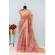 Generic Women's Linen Digital Print Saree With Unstitched Blouse 5.5Mtr (Orange)
