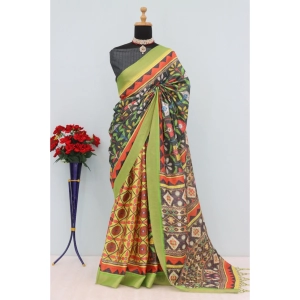 Generic Women's Mysore Silk  Digital Print Saree With Unstitched Blouse 5.5Mtr (Green)