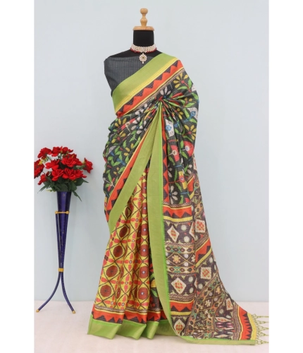 Generic Women's Mysore Silk  Digital Print Saree With Unstitched Blouse 5.5Mtr (Green)