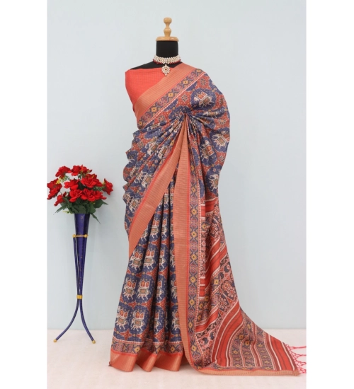 Generic Women's Mysore Silk  Digital Print Saree With Unstitched Blouse 5.5Mtr (Blue)