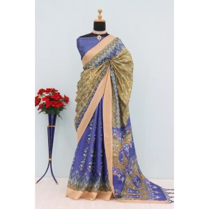Generic Women's Mysore Silk  Digital Print Saree With Unstitched Blouse 5.5Mtr (Blue)