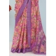 Generic Women's Linen Digital Print Saree With Unstitched Blouse 5.5Mtr (Purple)