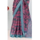 Generic Women's Linen Digital Print Saree With Unstitched Blouse 5.5Mtr (Blue)