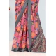 Generic Women's Linen Digital Print Saree With Unstitched Blouse 5.5Mtr (Grey)