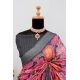 Generic Women's Linen Digital Print Saree With Unstitched Blouse 5.5Mtr (Grey)