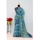 Generic Women's Linen Digital Print Saree With Unstitched Blouse 5.5Mtr (Green)