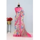 Generic Women's Linen Digital Print Saree With Unstitched Blouse 5.5Mtr (pink)