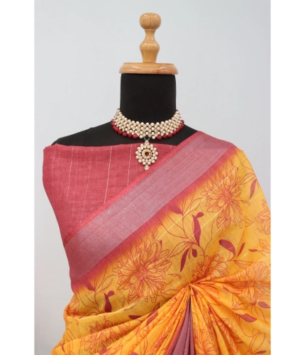 Generic Women's Linen Digital Print Saree With Unstitched Blouse 5.5Mtr (Mustard) Generic Women's Linen Digital Print Saree With Unstitched Blouse 5.5Mtr (Mustard)