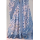 Generic Women's Linen Digital Print Saree With Unstitched Blouse 5.5Mtr (Blue)