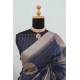 Generic Women's Linen Digital Print Saree With Unstitched Blouse 5.5Mtr (Blue)