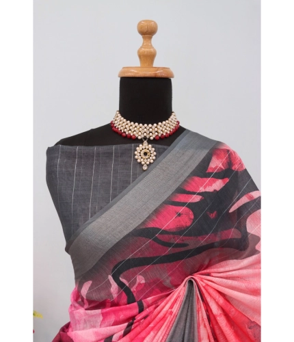 Generic Women's Linen Digital Print Saree With Unstitched Blouse 5.5Mtr (Pink) Generic Women's Linen Digital Print Saree With Unstitched Blouse 5.5Mtr (Pink)