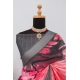 Generic Women's Linen Digital Print Saree With Unstitched Blouse 5.5Mtr (Pink)