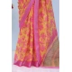 Generic Women's Linen Digital Print Saree With Unstitched Blouse 5.5Mtr (Yellow)