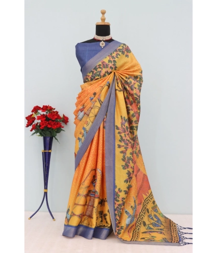 Generic Women's Mysore Silk  Digital Print Saree With Unstitched Blouse 5.5Mtr (Multicolor)