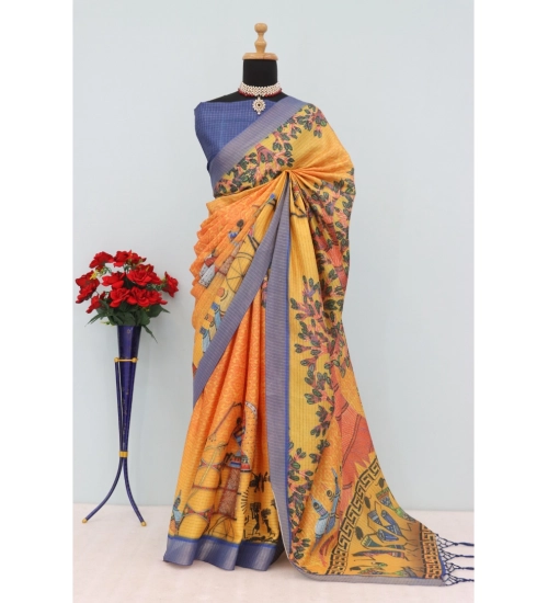 Generic Women's Mysore Silk  Digital Print Saree With Unstitched Blouse 5.5Mtr (Multicolor)