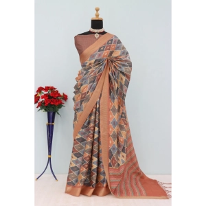 Generic Women's Mysore Silk  Digital Print Saree With Unstitched Blouse 5.5Mtr (Brown)