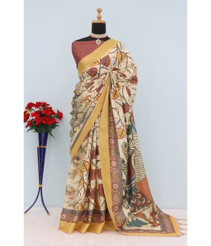 Generic Women's Mysore Silk  Digital Print Saree With Unstitched Blouse 5.5Mtr (Multicolor)