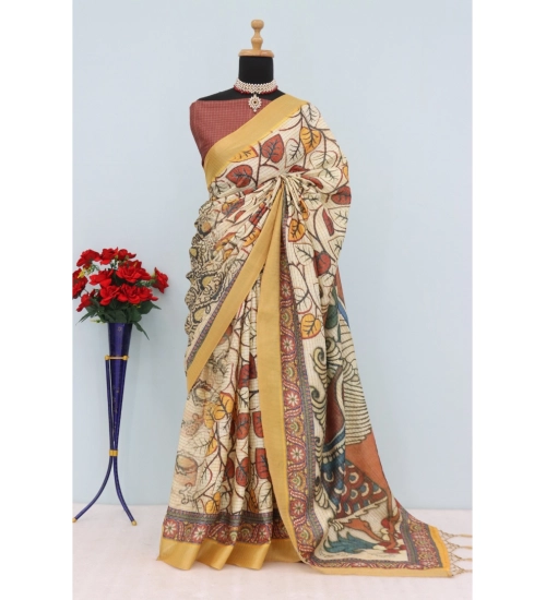 Generic Women's Mysore Silk  Digital Print Saree With Unstitched Blouse 5.5Mtr (Multicolor)