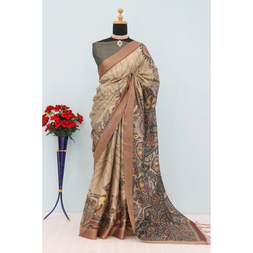 Generic Women's Mysore Silk Digital Print Saree With Unstitched Blouse 5.5Mtr (Beige) Generic Women's Mysore Silk Digital Print Saree With Unstitched Blouse 5.5Mtr (Beige)