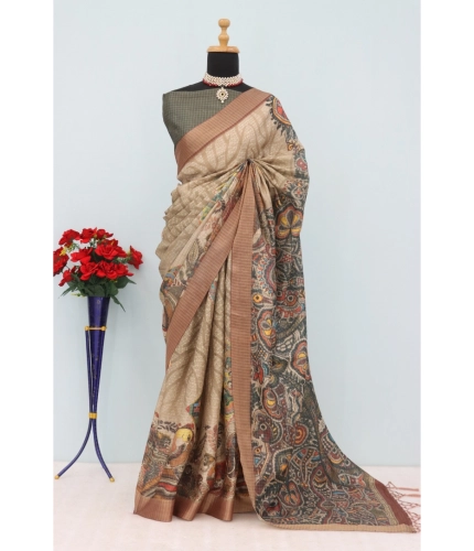 Generic Women's Mysore Silk  Digital Print Saree With Unstitched Blouse 5.5Mtr (Beige)