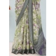 Generic Women's Linen Digital Print Saree With Unstitched Blouse 5.5Mtr (Green)