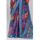 Generic Women's Linen Digital Print Saree With Unstitched Blouse 5.5Mtr (Blue)