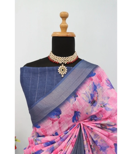 Generic Women's Linen Digital Print Saree With Unstitched Blouse 5.5Mtr (Multicolor) Generic Women's Linen Digital Print Saree With Unstitched Blouse 5.5Mtr (Multicolor)