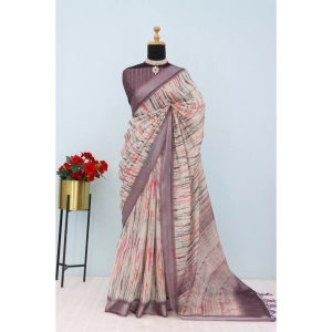 Generic Women's Linen Digital Print Saree With Unstitched Blouse 5.5Mtr (Grey)