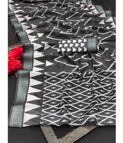 Generic Women's Cotton Linen Woven Design Saree With Unstitched Blouse 5.5Mtr (Black) Generic Women's Cotton Linen Woven Design Saree With Unstitched Blouse 5.5Mtr (Black)