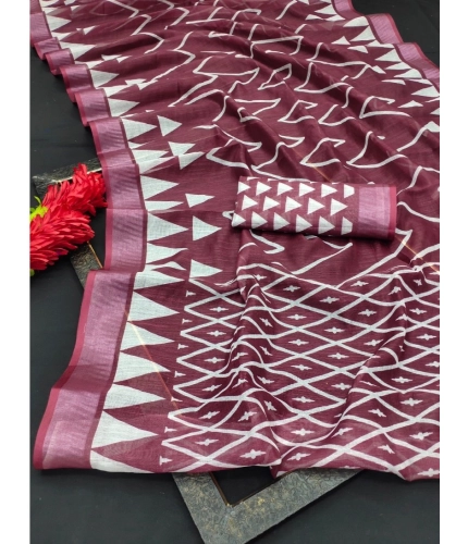 Generic Women's Cotton Linen Woven Design Saree With Unstitched Blouse 5.5Mtr (Maroon) Generic Women's Cotton Linen Woven Design Saree With Unstitched Blouse 5.5Mtr (Maroon)