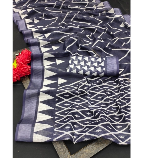 Generic Women's Cotton Linen Woven Design Saree With Unstitched Blouse 5.5Mtr (Grey)