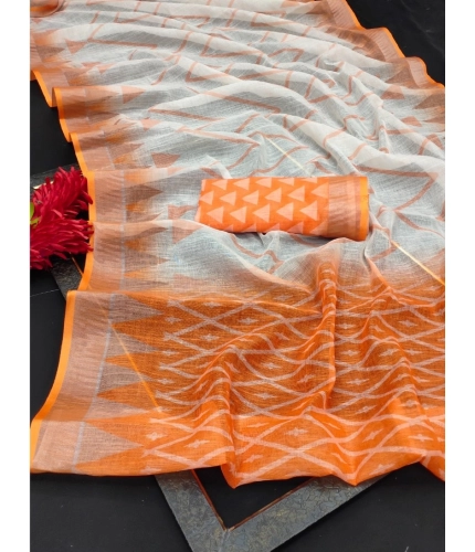Generic Women's Cotton Linen Woven Design Saree With Unstitched Blouse 5.5Mtr (Orange) Generic Women's Cotton Linen Woven Design Saree With Unstitched Blouse 5.5Mtr (Orange)