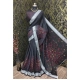 Generic Women's Cotton Linen Digital Print Saree With Unstitched Blouse 5.5Mtr (Black)