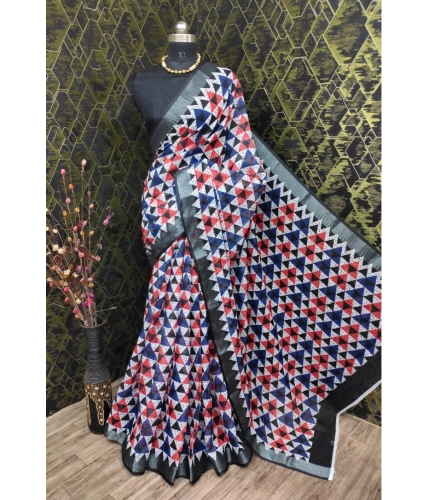 Generic Women's Cotton Linen Printed Saree With Unstitched Blouse 5.5Mtr (Black) Generic Women's Cotton Linen Printed Saree With Unstitched Blouse 5.5Mtr (Black)