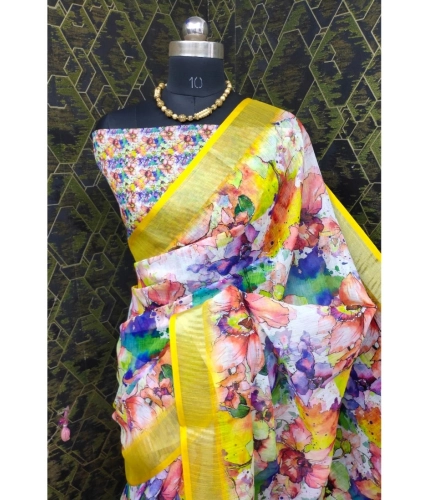 Generic Women's Cotton Linen Printed Saree With Unstitched Blouse 5.5Mtr (Yellow) Generic Women's Cotton Linen Printed Saree With Unstitched Blouse 5.5Mtr (Yellow)