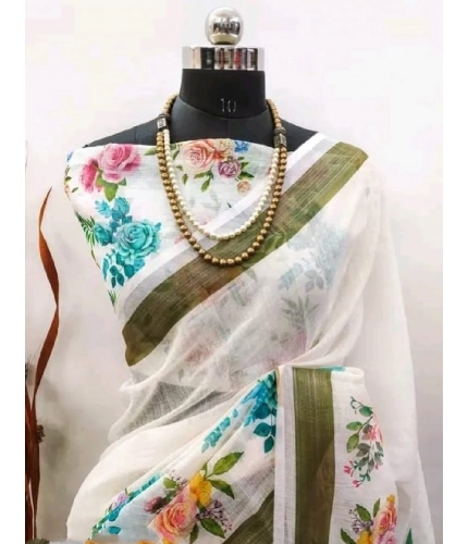 Generic Women's Cotton Linen Printed Saree With Unstitched Blouse 5.5Mtr (Multicolor) Generic Women's Cotton Linen Printed Saree With Unstitched Blouse 5.5Mtr (Multicolor)