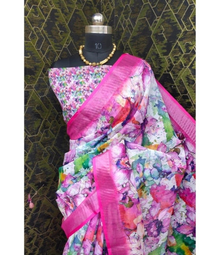 Generic Women's Cotton Linen Printed Saree With Unstitched Blouse 5.5Mtr (Pink) Generic Women's Cotton Linen Printed Saree With Unstitched Blouse 5.5Mtr (Pink)