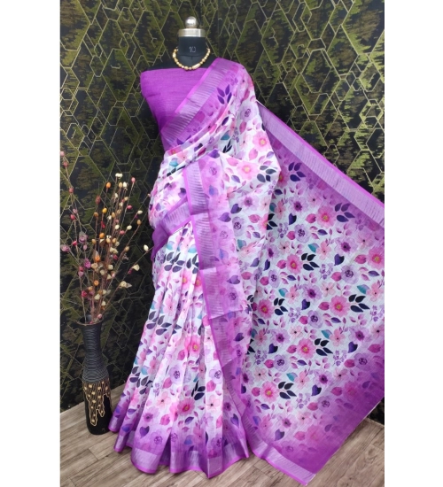 Generic Women's Cotton Linen Woven Design Saree With Unstitched Blouse 5.5Mtr (Purple)
