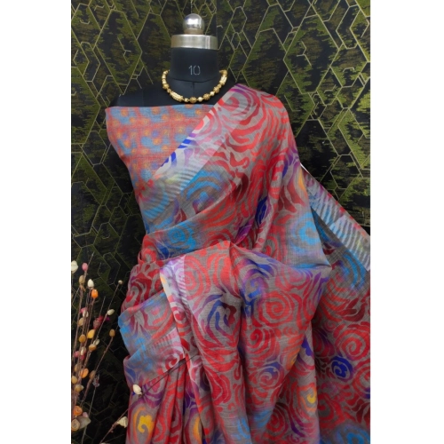 Women's Cotton Linen Woven Design Saree With Unstitched Blouse 5.5Mtr (Red) Women's Cotton Linen Woven Design Saree With Unstitched Blouse 5.5Mtr (Red)