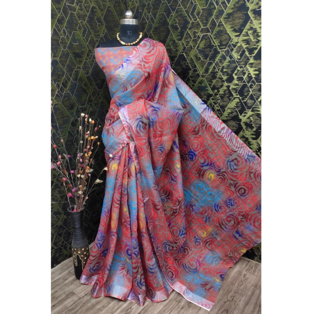 Generic Women's Cotton Linen Woven Design Saree With Unstitched Blouse 5.5Mtr (Red) Generic Women's Cotton Linen Woven Design Saree With Unstitched Blouse 5.5Mtr (Red)