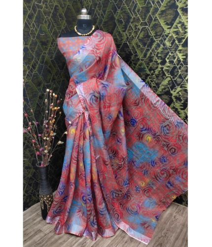 Generic Women's Cotton Linen Woven Design Saree With Unstitched Blouse 5.5Mtr (Red)