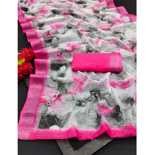 Women's Cotton Linen Woven Design Saree With Unstitched Blouse 5.5Mtr (Pink) Women's Cotton Linen Woven Design Saree With Unstitched Blouse 5.5Mtr (Pink)