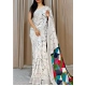 Generic Women's Cotton Linen Printed Saree With Unstitched Blouse 5.5Mtr (White)