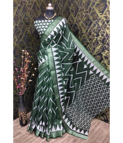Generic Women's Cotton Linen Woven Design Saree With Unstitched Blouse 5.5Mtr (Green)
