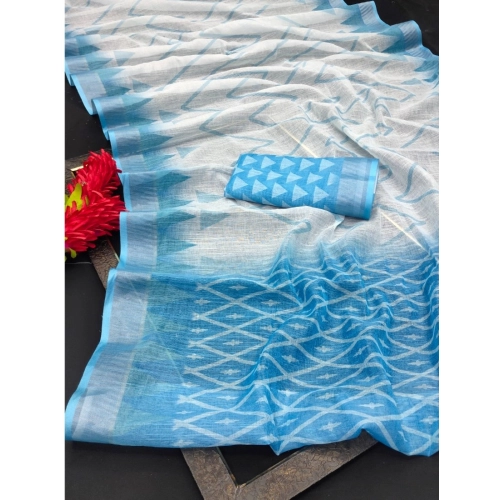 Women's Cotton Linen Woven Design Saree With Unstitched Blouse 5.5Mtr (Sky Blue) Women's Cotton Linen Woven Design Saree With Unstitched Blouse 5.5Mtr (Sky Blue)