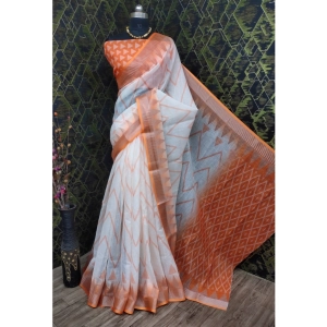 Generic Women's Cotton Linen Woven Design Saree With Unstitched Blouse 5.5Mtr (Orange)